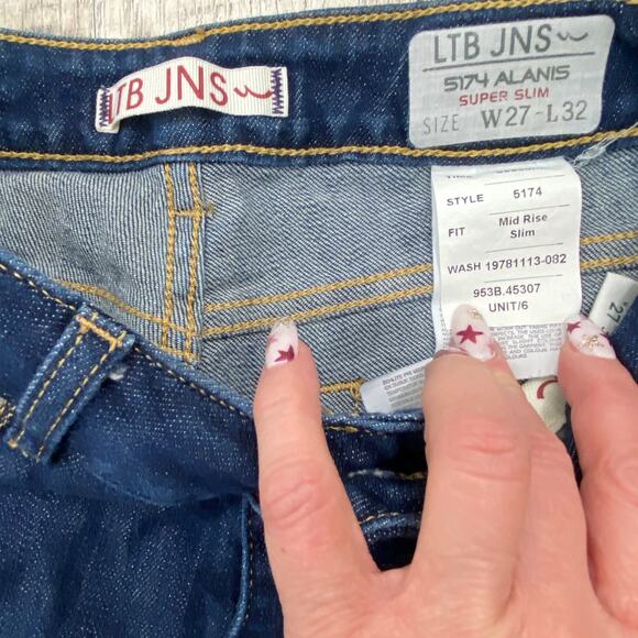 Women's LTB JNS Alanis Mid Rise Super Slim Jeans 5174 Dark Wash size 27 x 32 - Picture 5 of 8